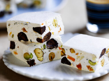 White chocolate and rosemary nougat