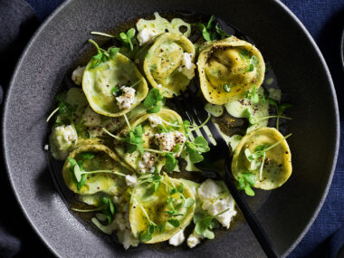 Leek and goat's cheese tortellini with fennel sauce