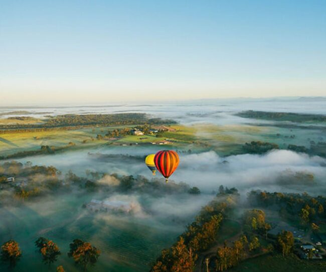 hot air balloon over hunter valley