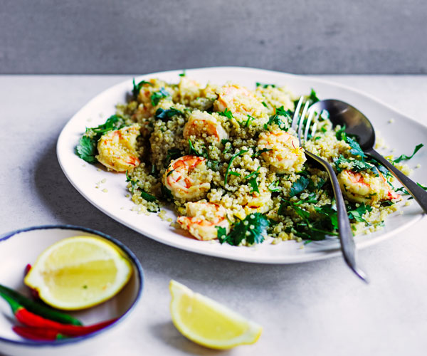 Prawns recipe with saffron and quinoa | Gourmet Traveller