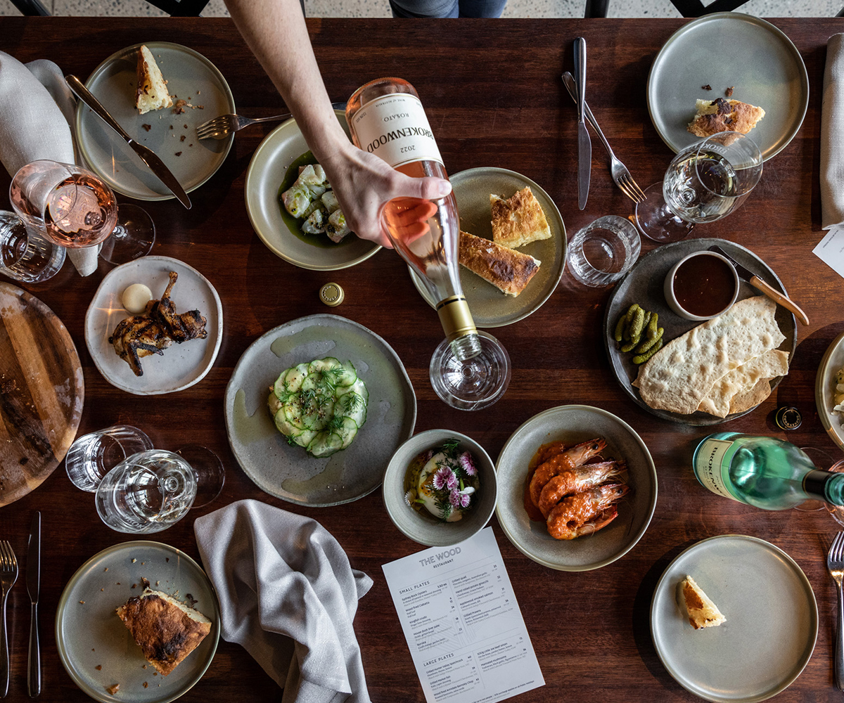 An aerial view of the menu items at Brokenwood Cellar Door in Pokolbin, NSW/